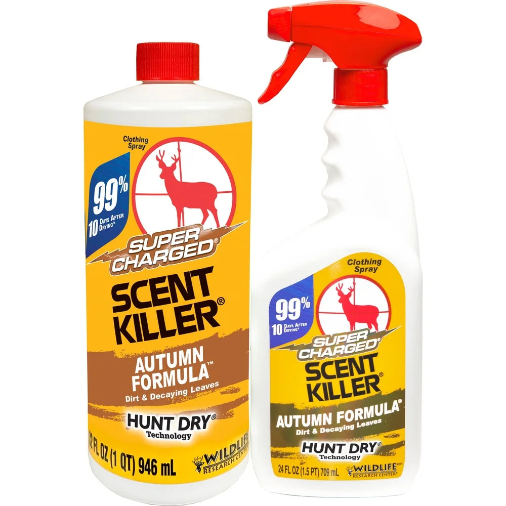 Super Charged Scent Killer Hunting Scent Elimination Spray 56 fl oz Combo with High Output Sprayer Odor Control Technology