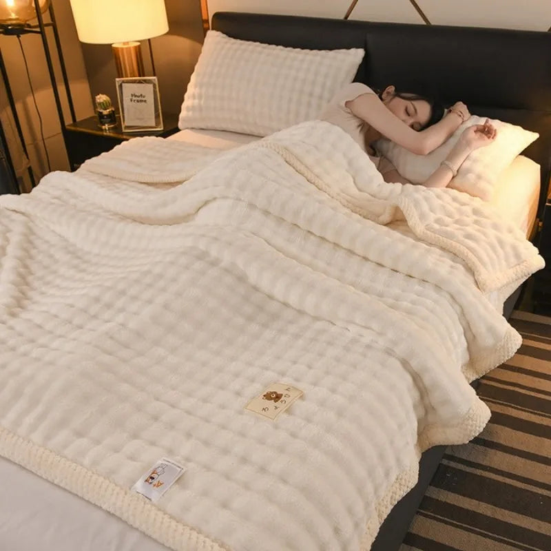 2025 new solid color simple blanket imitation rabbit velvet super soft plush blanket high gram weight sofa blanket winter warmth