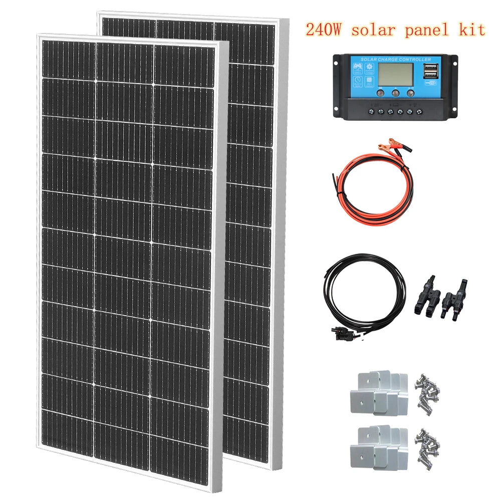 120W 240W 360W 480W Tempered Glass Solar Panel Rigid Painel 120V 1-4pcs Windproof Anti-snow Anti-hail PV Panels Solar System