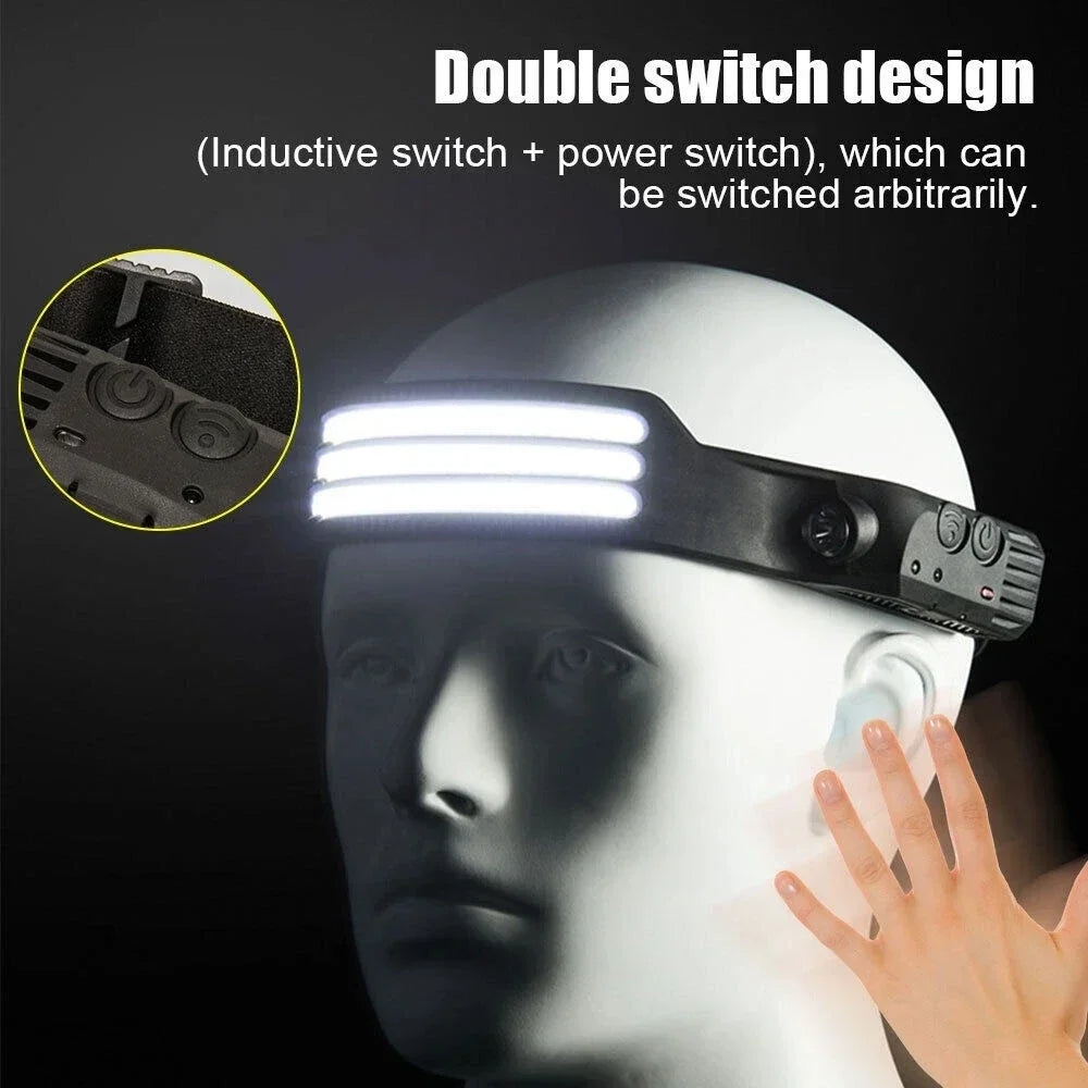 Induction Headlamp COB LED Sensor Head Lamp Built-in Battery Flashlight USB Rechargeable Head Torch 10 Lighting Modes Headlight