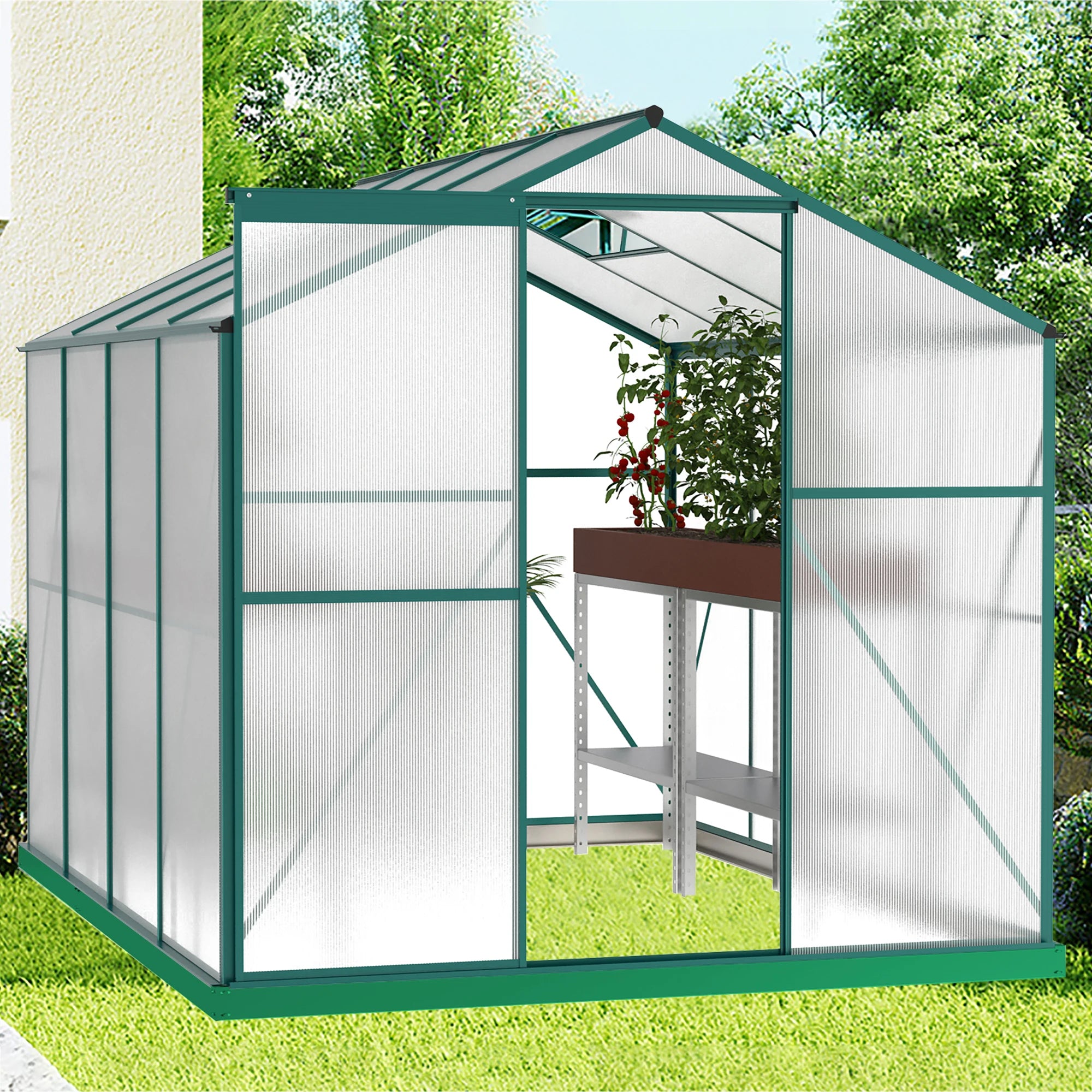 LZBEITEM Polycarbonate Greenhouse,6'x 8' Heavy Duty Walk-in Plant Garden Greenhouse for Backyard/Outdoor