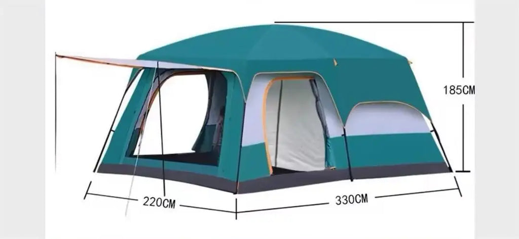 2 Bedroom 1 Hall Camping Tent 5-8 Person Double Layers Oversize Thickened Rainproof Tent Outdoor Family Camp Tour Equipment