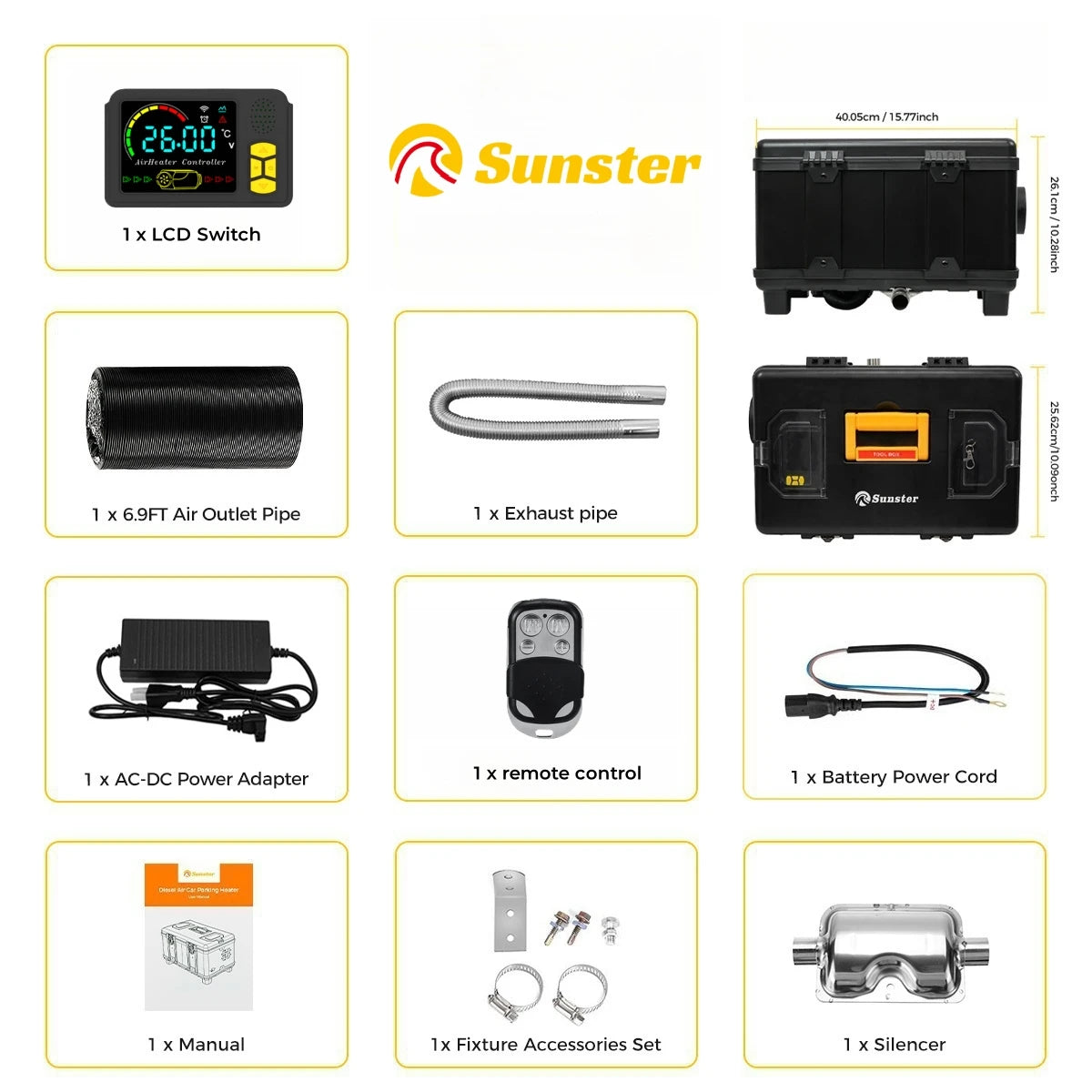 2025 Sunster 8KW 12V&24V&110-240V toolbox diesel Parking air heater w/Bluetooth&Ultra-Low Noise Night For Car RV Camper Rent