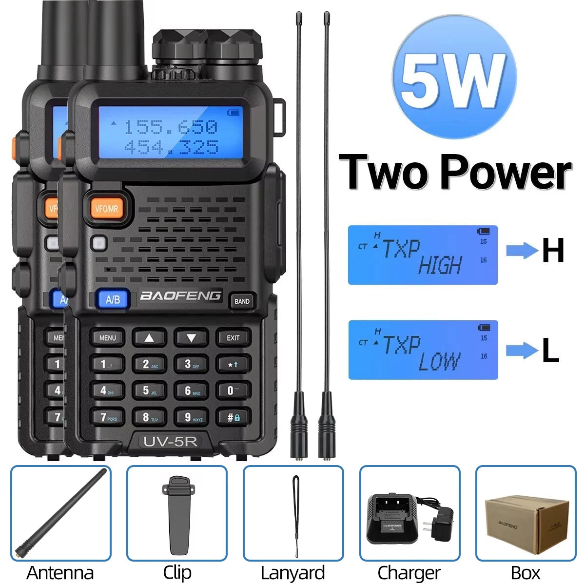 1/2PCS Baofeng UV 5R 5W 8W Walkie Talkie Ham CB Radio Long Range Dual Band VHF UHF FM Transceiver Two Way Radio UV5R K5 Plus