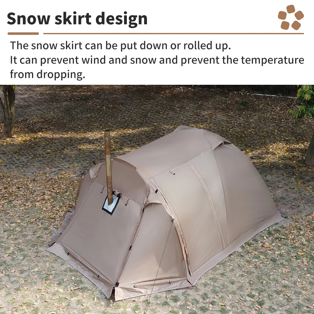 Fireproof 2 Person Winter Tent Hot Tent Waterproof Tunnel Dome Tent with Stove Jack and Snow Skirt for Camping Hiking 4 Season