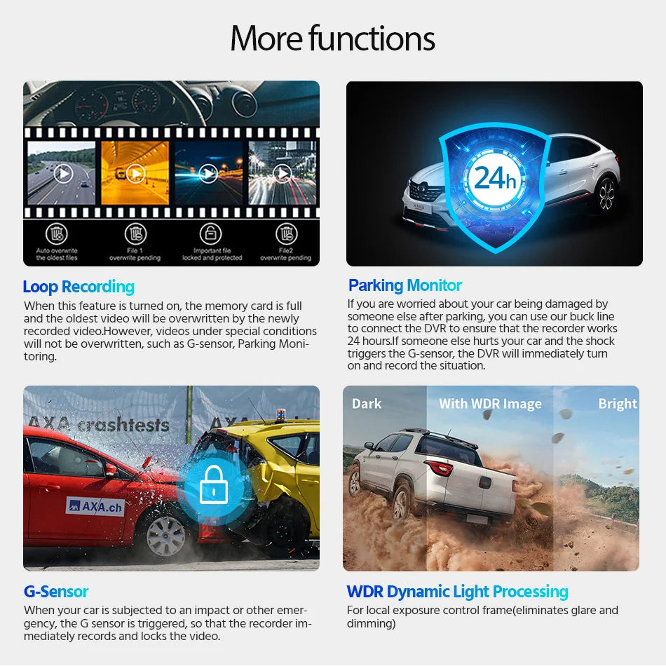 Dash Cam 4K UHD Recording Car Camera DVR Night Vision Video Recorder Built-In Wi-Fi Support GPS 24H Parking