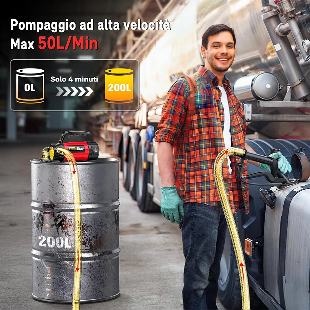 TaskStar 12V Electric Fuel Transfer Pump Kit 13GPM Battery Diesel Transfer Pump with Fuel Nozzle Hoses for Home Business Farm