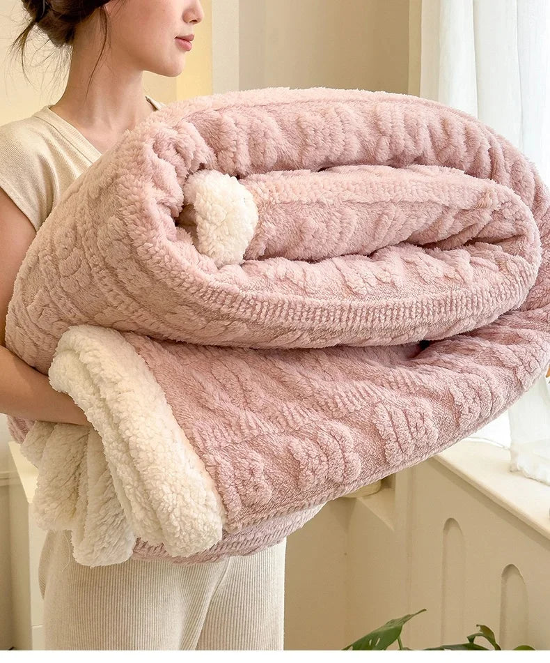 Thickened Coral Fleece Bed Blankets for Winter Warm Soft Imitation Lambs Wool Jacquard Blankets for Bedroom Sleeping Sofa Throw