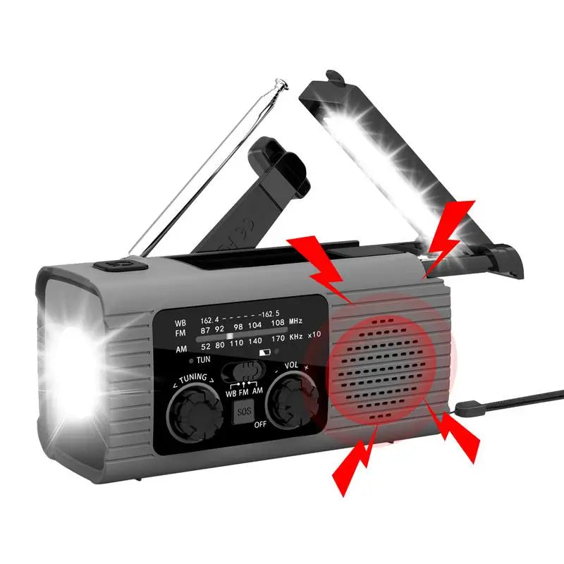 Solar Radio Flashlight For Camping Portable Hand Crank Weather Radio AM/FM/NOAA Radio Crank Radios 3 Way Charging Survival Radio