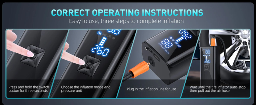 Car Air Compressor Super Fast Electric Tyre Inflator Pump With LED Lamp For Motorcycle Bicycle Tire Portable Inflatable Pump