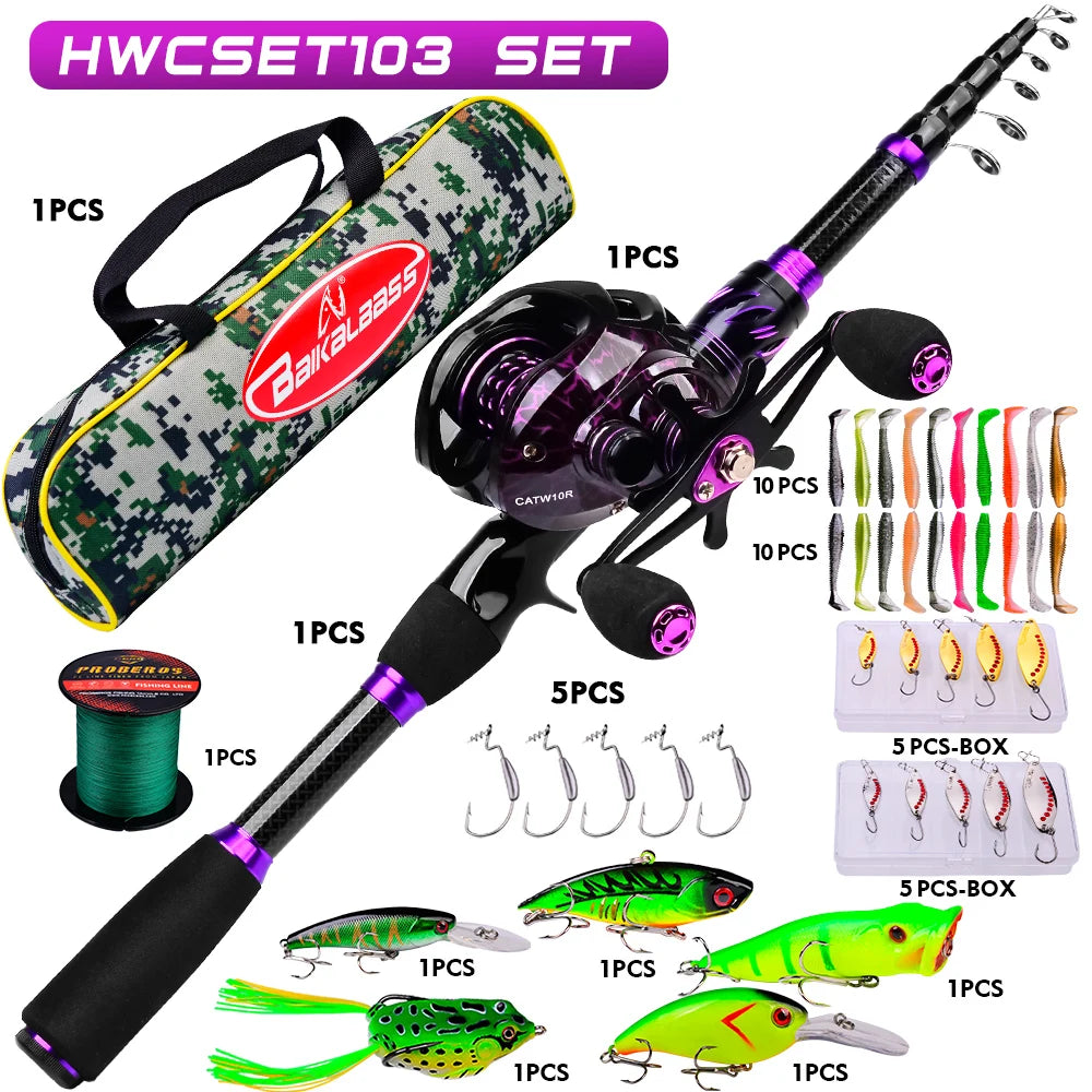PROBEROS 2.1m Baitcasting/Spinning Fishing Rod Reel Combo Full Set with Line Lure Bag Hooks Freshwater Saltwater Fishing Pesca