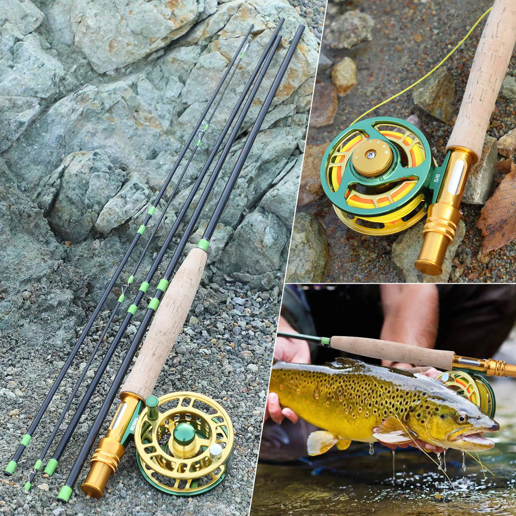 Sougayilang Fly Fishing Rods and Reels 5-sections Carbon Rod 5/6 Reels for Trout Perch Fishing Suitable for Leisure Fishing