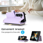 Crossbody Lanyard Leather Phone Case for Samsung Galaxy Z Fold 7 6 5 4 3 Fold5 Fold4 Fold6 5G Wallet with Card Holder Slot Cover