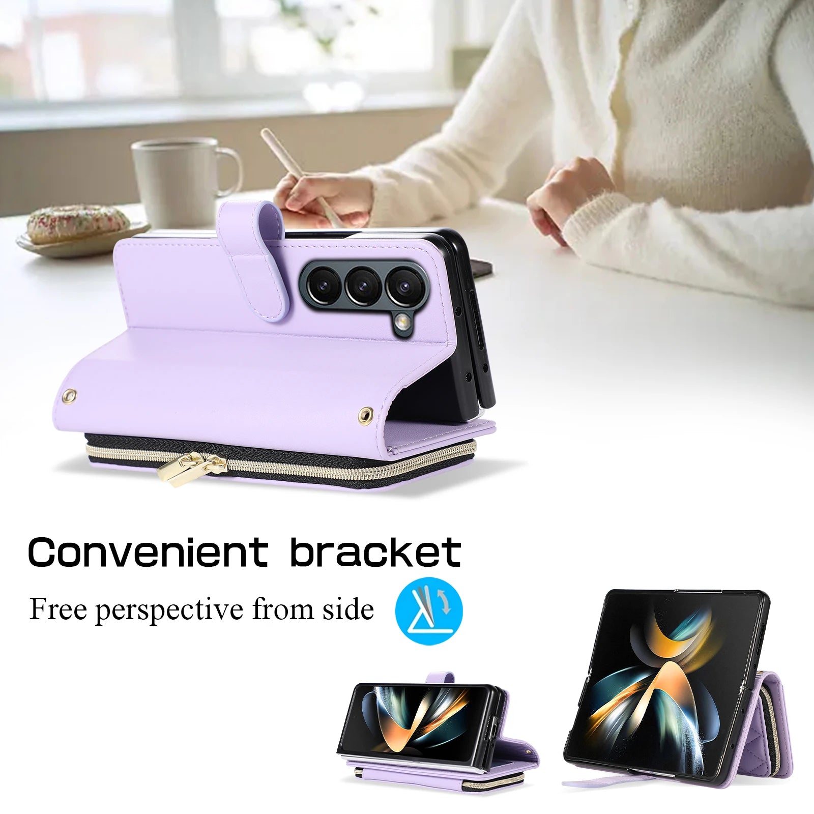 Crossbody Lanyard Leather Phone Case for Samsung Galaxy Z Fold 7 6 5 4 3 Fold5 Fold4 Fold6 5G Wallet with Card Holder Slot Cover