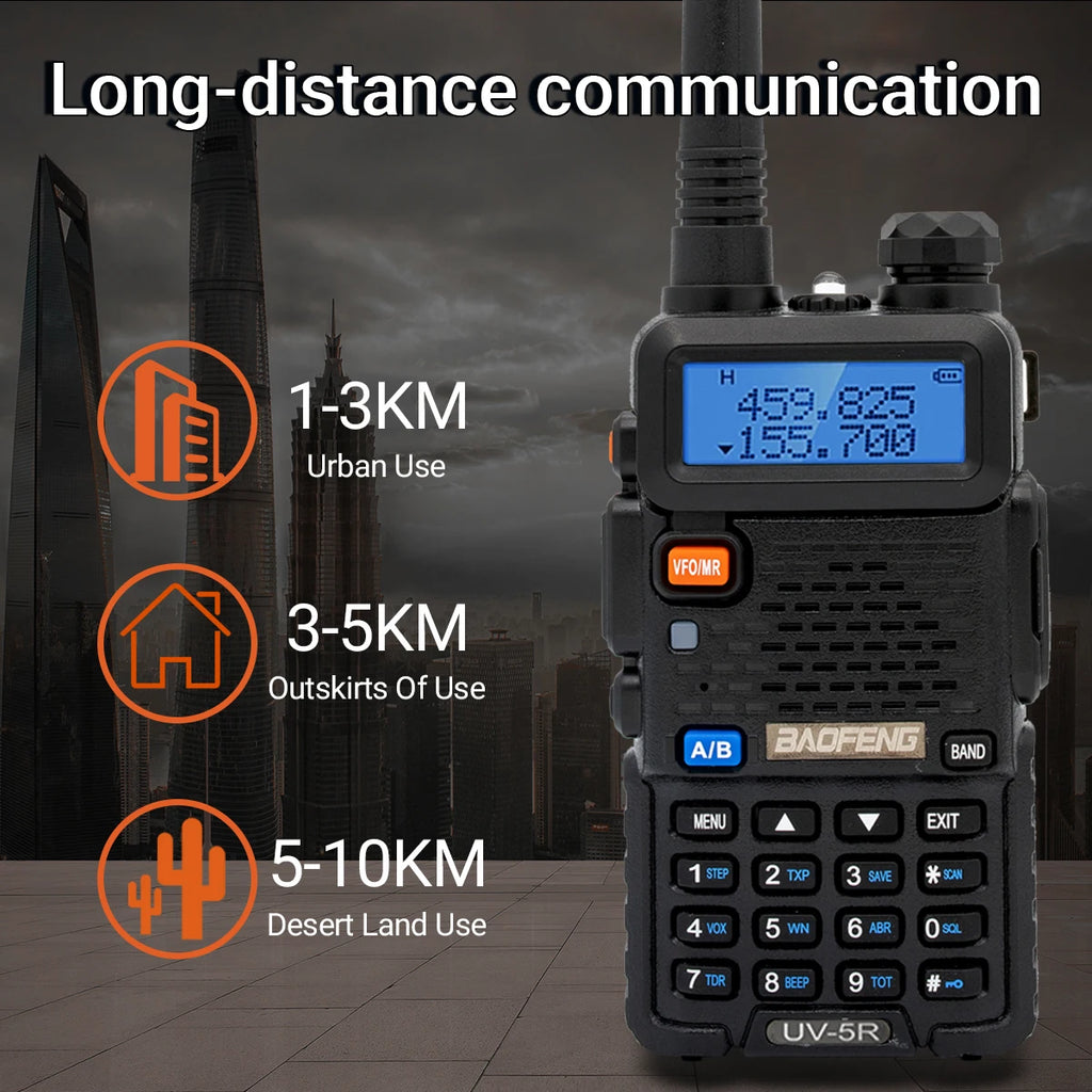 Baofeng UV-5R 8W Walkie Talkie Portable Tri-Power Two Way Radio Communication VHF UHF Receiver Long Range Headset For Camping