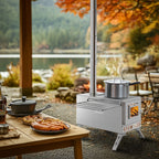 Portable Camping Wood Burning Stove Stainless Steel Tent Stove with 7 Chimney Pipes for Outdoor Camping, Heating