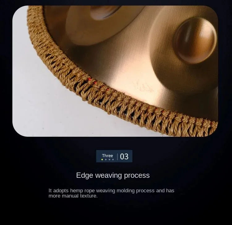 Handpan Drum in D Minor Kurd 9 10 12 Notes 440Hz 22 Inches Steel Hand Drum with Edge Woven Rattan for Professional Performance