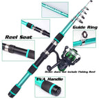1.8m 2.1M Fishing Rod and Reel Line Lure Set Carbon Fiber Telescopic Fishing Rod 5.2:1BB Spinning Reel for Saltwater Freshwater
