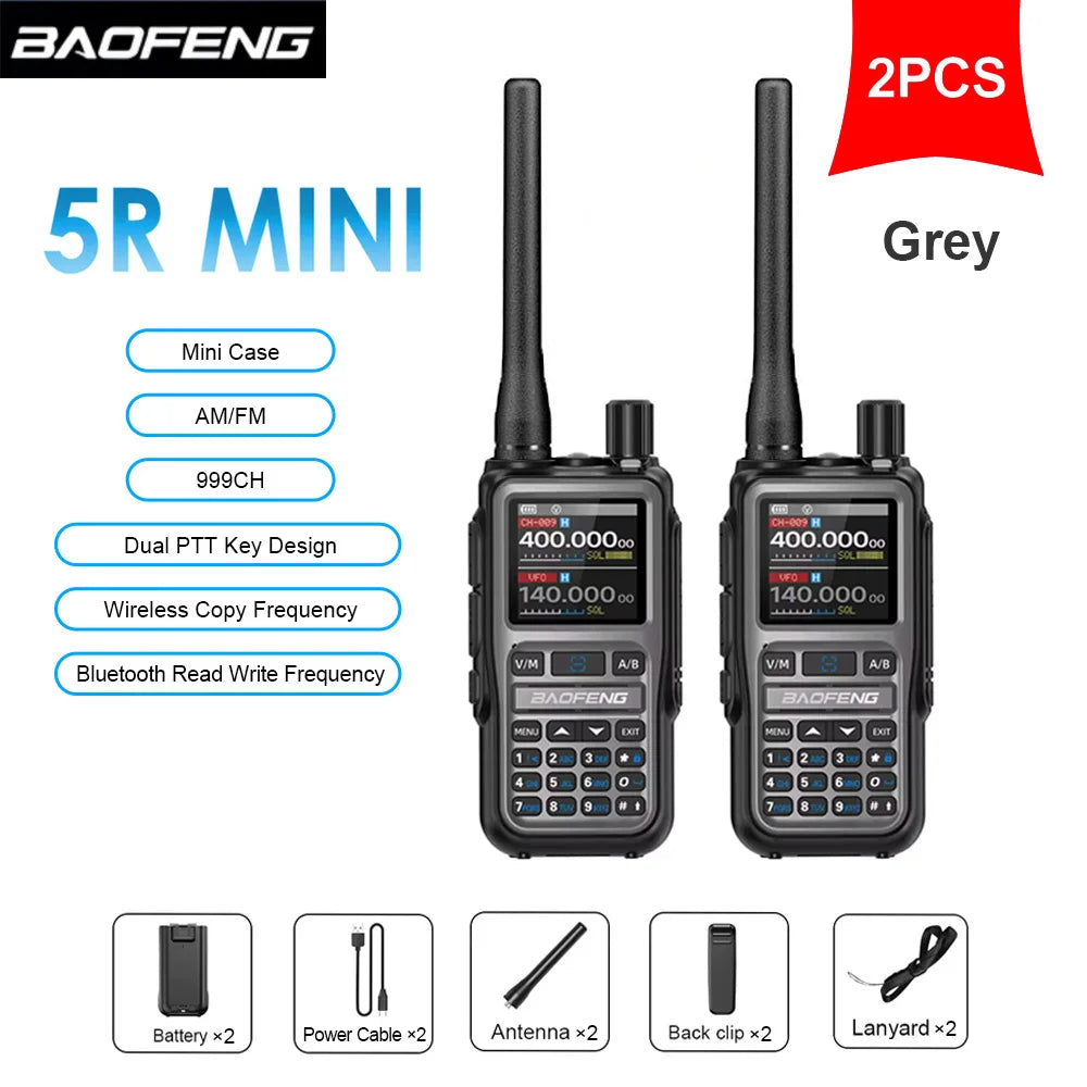 BAOFENG New Walkie Talkie 2PCS 5R Mini 5W Radio walkier talkie BT Dual PTT Transmission AM Aviation Reception Mini Case Radio
