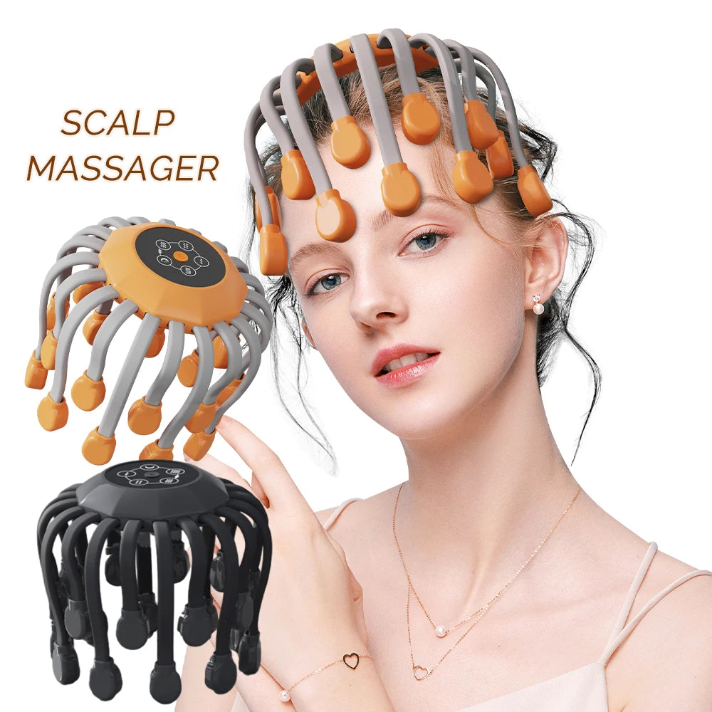 24Massage Heads Electric Scalp Massager Red Light Vibrator Octopus Head Scratcher For Relaxation Stress Migraine