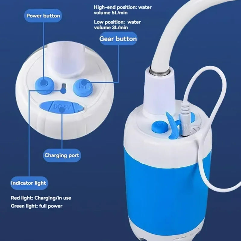 Portable Rechargeable Outdoor Shower Handheld Compact Design Gentle Flow for Car Washing Gardening Bathing Camping Travel