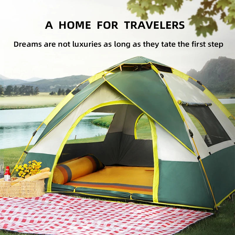 A family camping tent with automatic pop-up tent, suitable for 3-4 people, suitable for camping and hiking backpacking