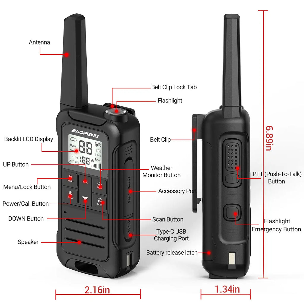 2pcs Baofeng F22 Kids Walkie Talkie Rechargeable Type-C Ham Radio Electronic Toys Birthday Gift Children