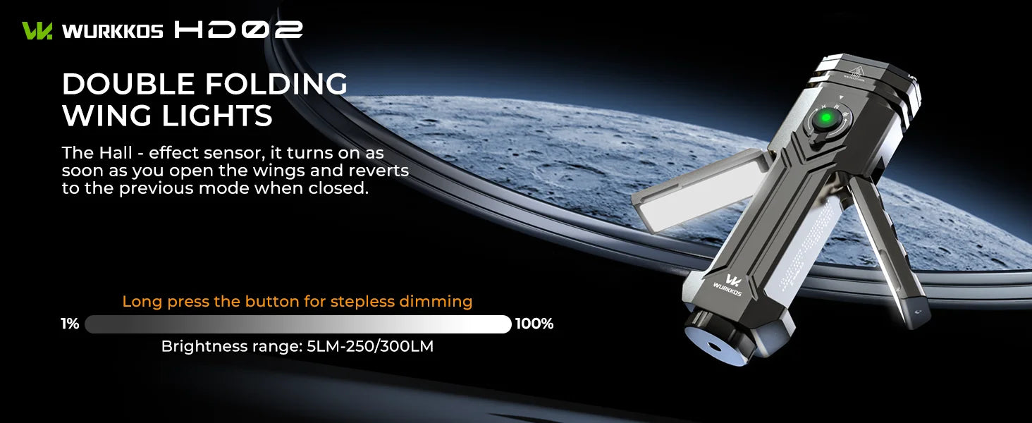 Wurkkos HD02 Shipped locally for lightning-fast delivery LED Camping Lamp Hunting Hiking Searchlight with Rechargeable Battery