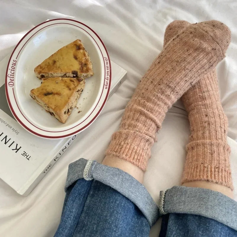 Winter Women Socks Wool Cashmere Thick Warm Long Socks Japanese Fashion Solid Color Thermal Floor Sleeping Socks Christmas Gifts