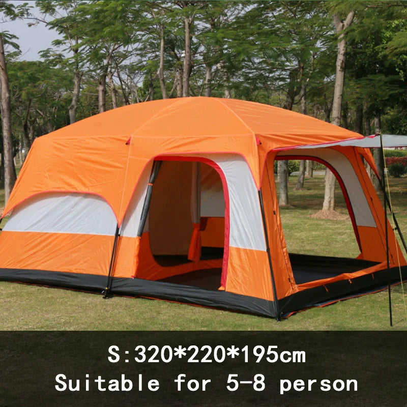 2 Bedroom 1 Hall Camping Tent 5-8 Person Double Layers Oversize Thickened Rainproof Tent Outdoor Family Camp Tour Equipment