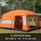 2 Bedroom 1 Hall Camping Tent 5-8 Person Double Layers Oversize Thickened Rainproof Tent Outdoor Family Camp Tour Equipment