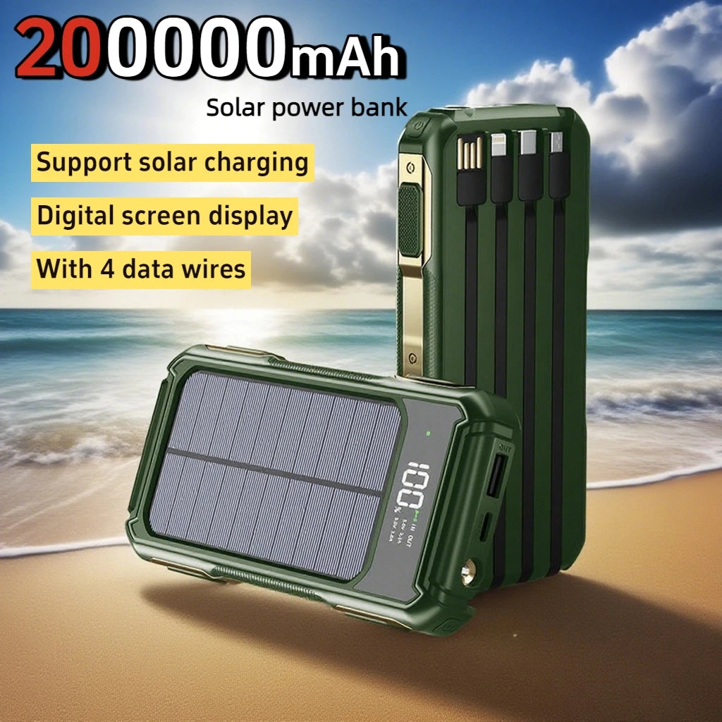 80000mAh Large Capacity Portable Outdoor Solar Mobile Power 4 in 1 Built in Cables LED Digital Display For iPhone Samsung Xiaomi