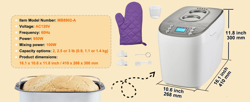 SucceBuy 3 LB Bread Maker 15-in-1 Dough Machine Nonstick Ceramic Pan Automatic Bread maker with Gluten Free Setting