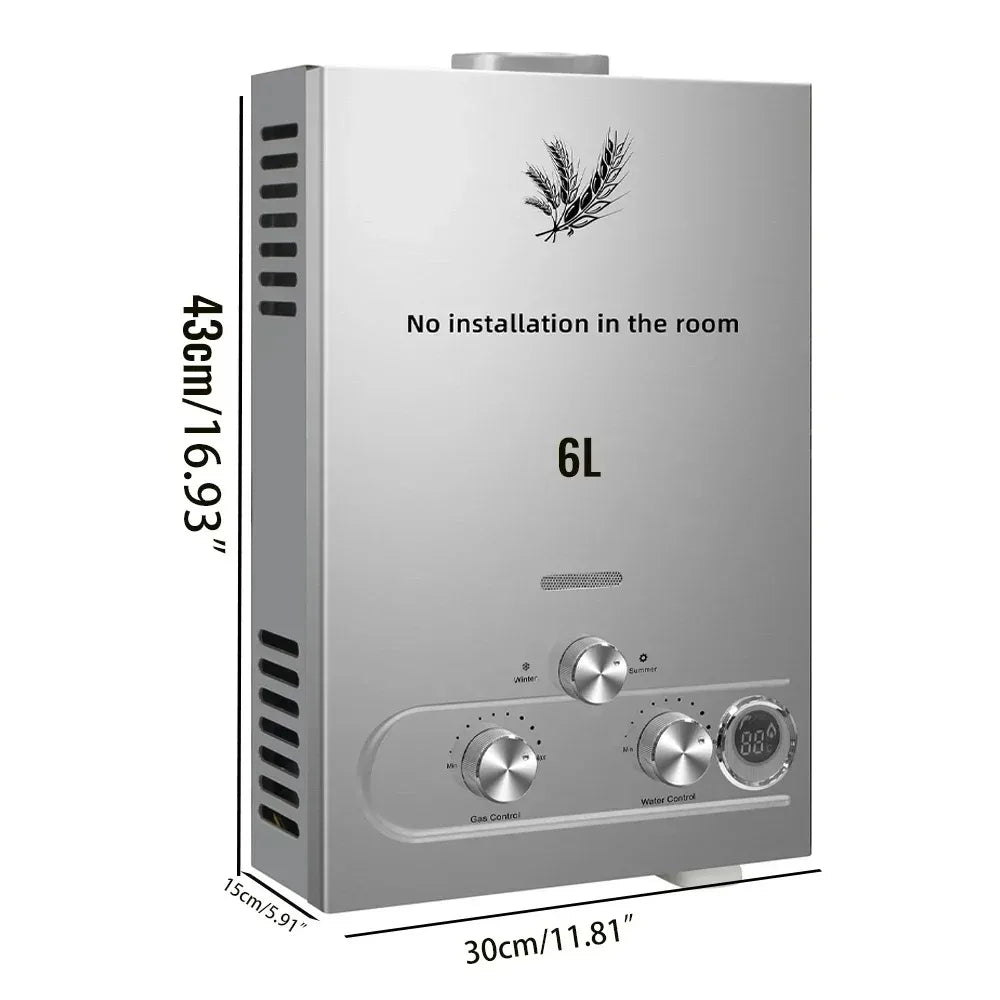 VEVOR 6L 8L 10L 12L 16L 18L LPG Portable Instand Water Heater Propane Gas LPG Wall-Mounted Tankless Water Heater Digital Display