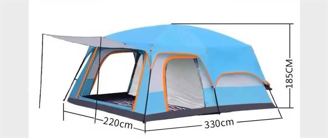 2 Bedroom 1 Hall Camping Tent 5-8 Person Double Layers Oversize Thickened Rainproof Tent Outdoor Family Camp Tour Equipment
