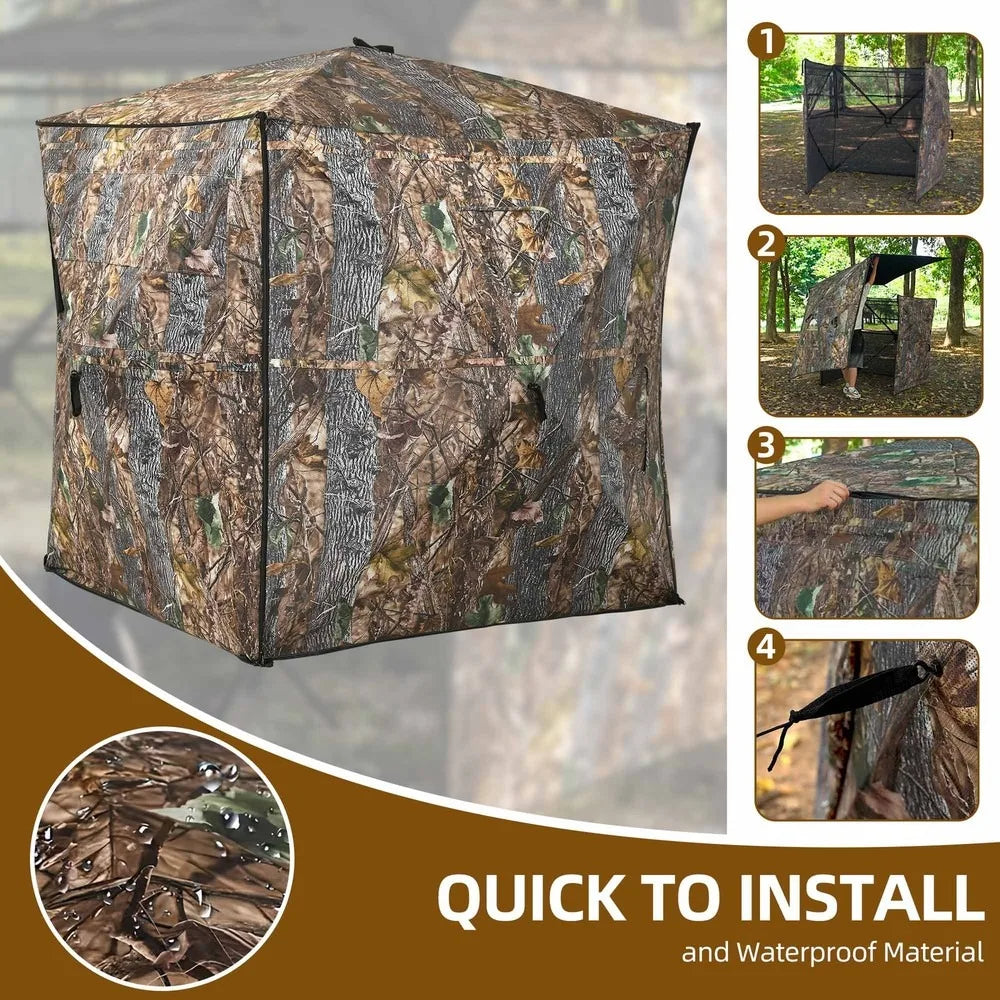 360 Degree See Hunting Blind Upwards Fully Open Door for 2-3 Person with Stool