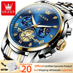 OLEVS 2856 Quartz Watch for Men Flywheel Skeleton Chronograph Moon Phase