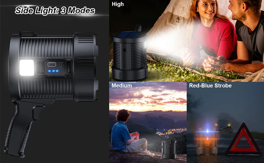 Rechargeable Spotlight 900000 Lumens Led Spot Lights Handheld Large Flashlight Super Bright Outdoor Solar Spotlights Searchlight
