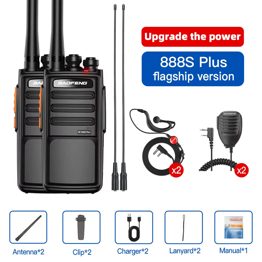 2PCS Baofeng 888SPLUS UHF 400-470MHz Portable Handheld Two-Way Radio Set 16 Channels 3-5km Ran Communication Cars Motorcycles
