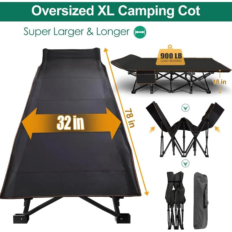 LILYPELLE Folding Camping Cot, Heavy Duty Sleeping Cots with Carry Bag, Double Layer Oxford Portable Travel Camp Cots for Home