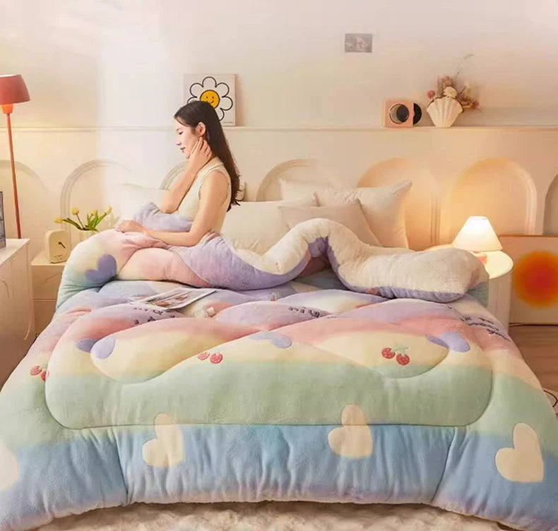 New winter quilt lamb wool autumn spring thickened super warm fiber blanket constant temperature milk cashmere bedding comforter