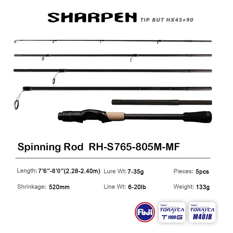 PURELURE SHARPEN Travel Soft Lure Long Spinning and Casting XF/MF Action Rods FUJI Components Bass Pike Rod Fishing Rod Reel