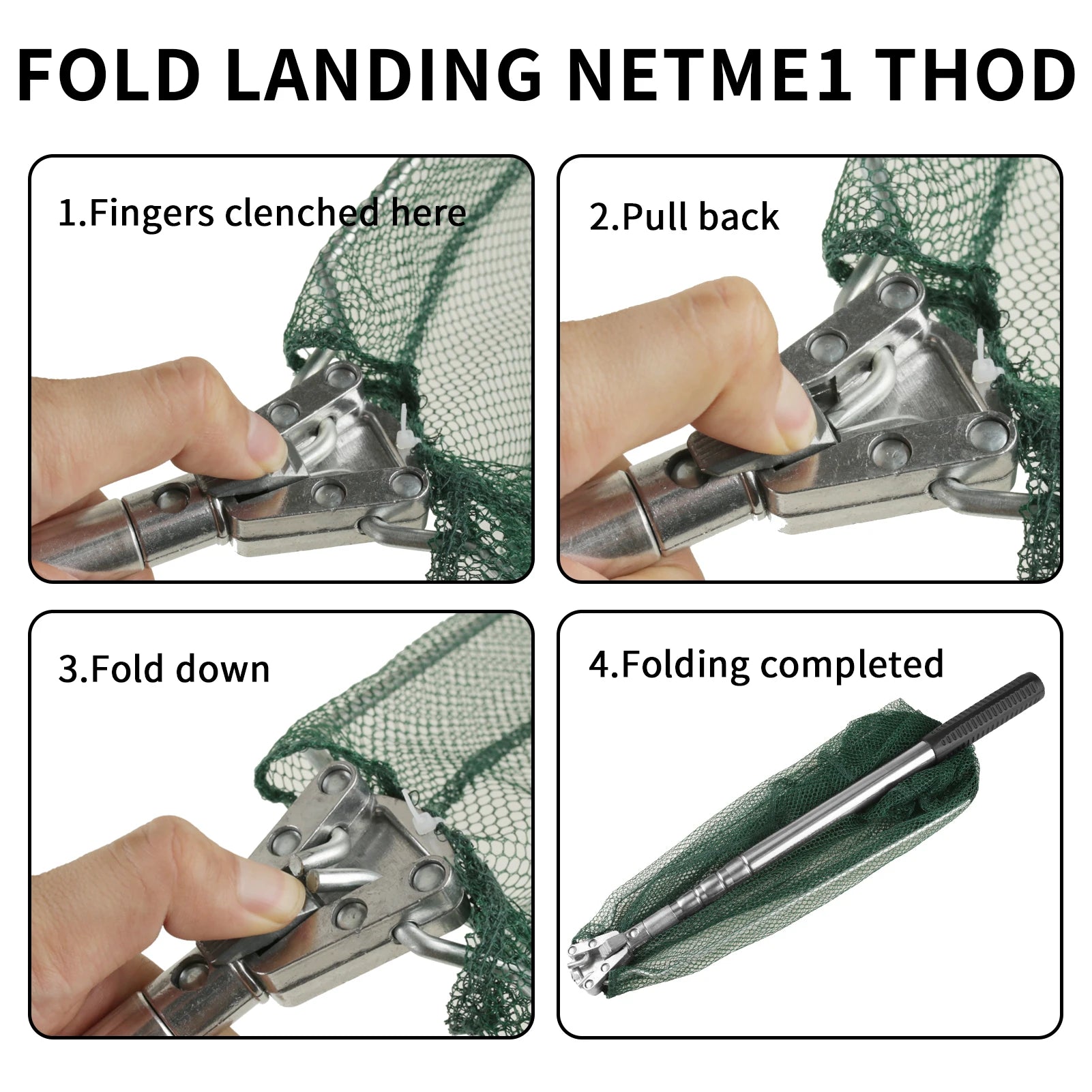 Fishing Landing Net Aluminum Alloy Durable Telescoping Extend to 190cm/130cm/55cm Folding Mesh Safe Fish Catching Releasing