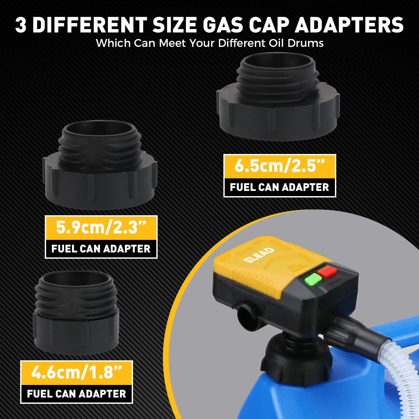 ELEAD 4PC Automatic Fuel Transfer Pump with Auto-Stop Sensor(3.2 GPM) Battery Operated Gas Can Pump with 3 Can Adapters