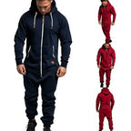 Mens Onesie Jumpsuit Pajamas Long Sleeve Sweatpants Pure Color Splicing Autumn Winter Casual Hoodie Male Zipper Jumpsuit