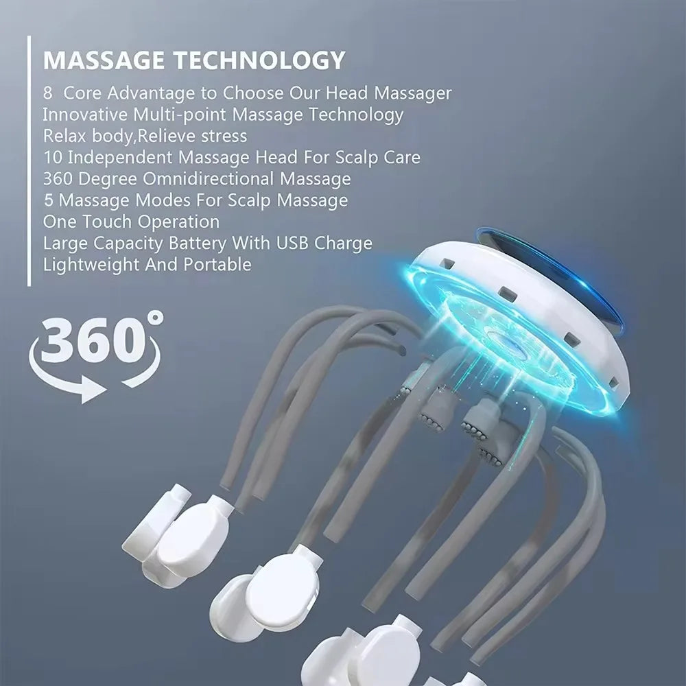 Octopus Claw Eight Claw Massager USB Charging Therapeutic Scratch Pad Electric Head Massager Therapeutic Electric Scalp Massager