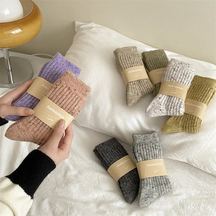 Winter Women Socks Wool Cashmere Thick Warm Long Socks Japanese Fashion Solid Color Thermal Floor Sleeping Socks Christmas Gifts