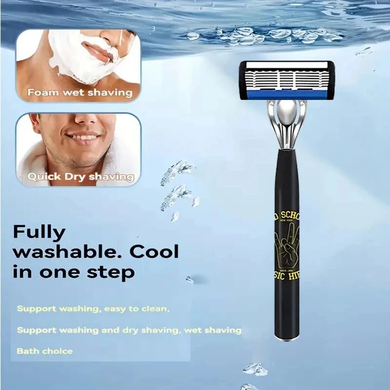 Classic men's shaver, non slip handle, stainless steel blade, economical and practical, 6-layer manual shaver blade