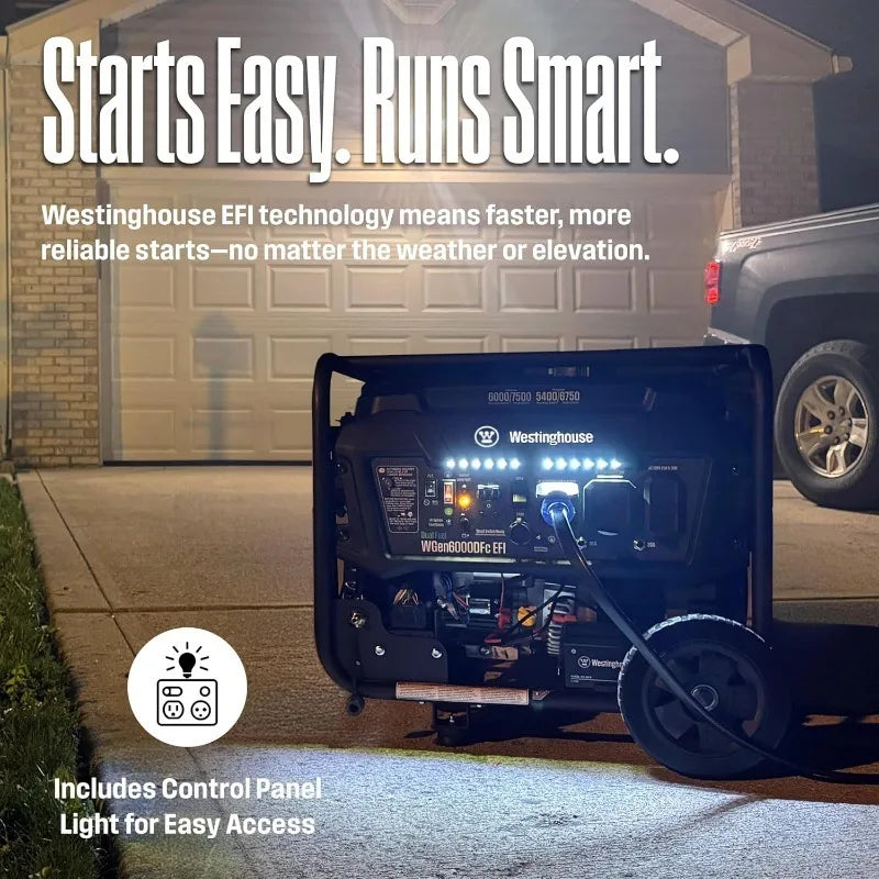 7500W EFI Dual Fuel Generator - Electric Start, CO Sensor, Transfer Ready, Quiet Home Backup