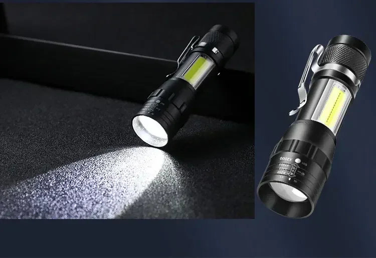 Mini Portable 2000 Lumens Led Flashlight Built In Battery Torch COB Variable Focus Waterproof Tactical Flashlight Bulb Light